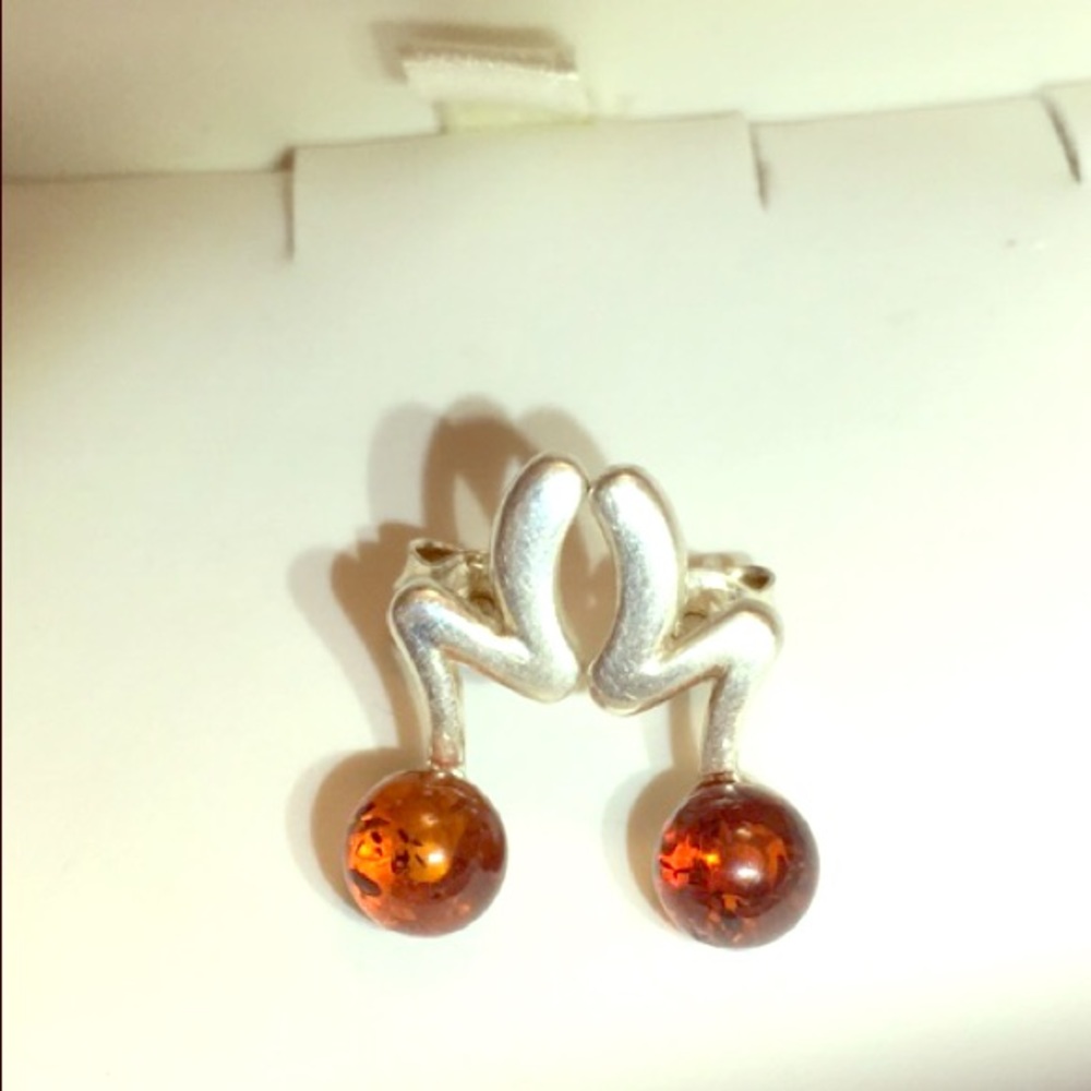 Silver and Baltic amber earrings